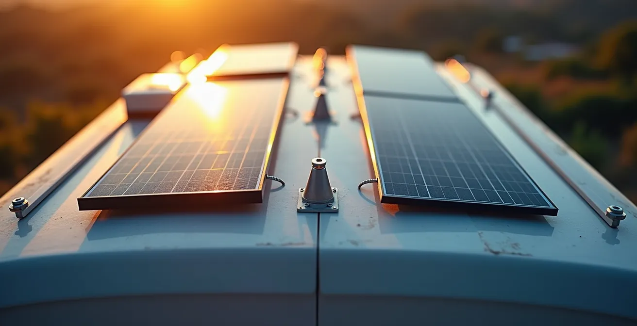 Vista laterale comparativa di due installazioni di pannelli solari su tetto camper che mostra le differenze di ventilazione