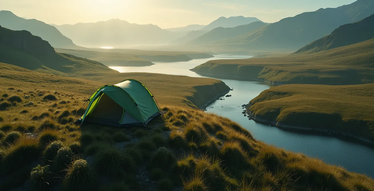 Vista aerea del posizionamento ottimale della tenda con sistema di drenaggio naturale