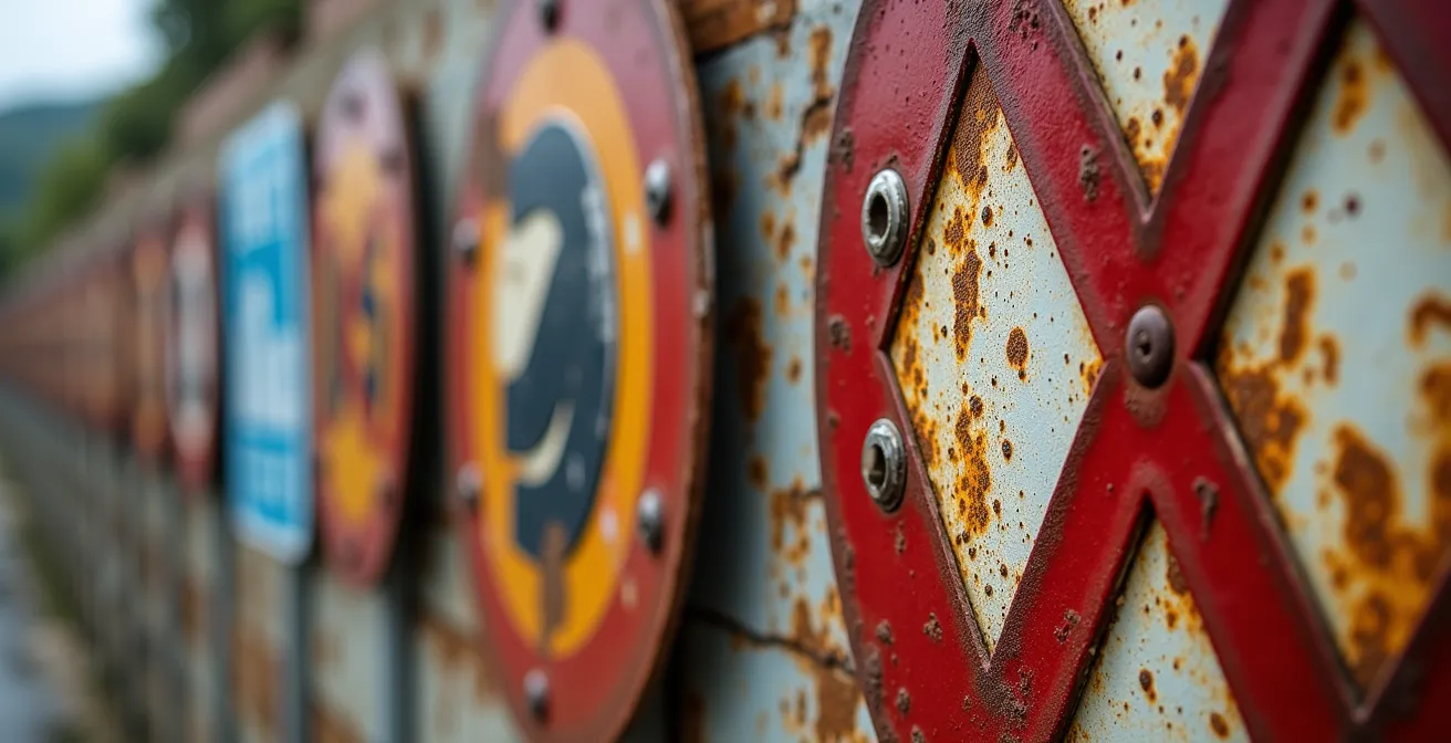 Dettaglio ravvicinato di cartelli stradali di divieto per veicoli ricreativi