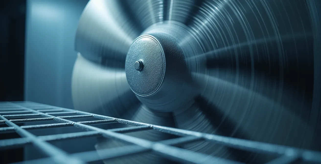 Sistema di ventilazione con ventole installate sulla griglia superiore del frigo camper